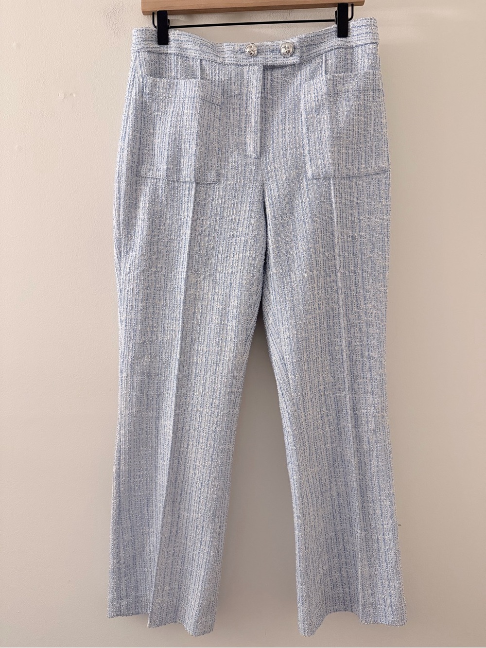 Zara Light Blue Tweed Pants with Front Patch Pockets
